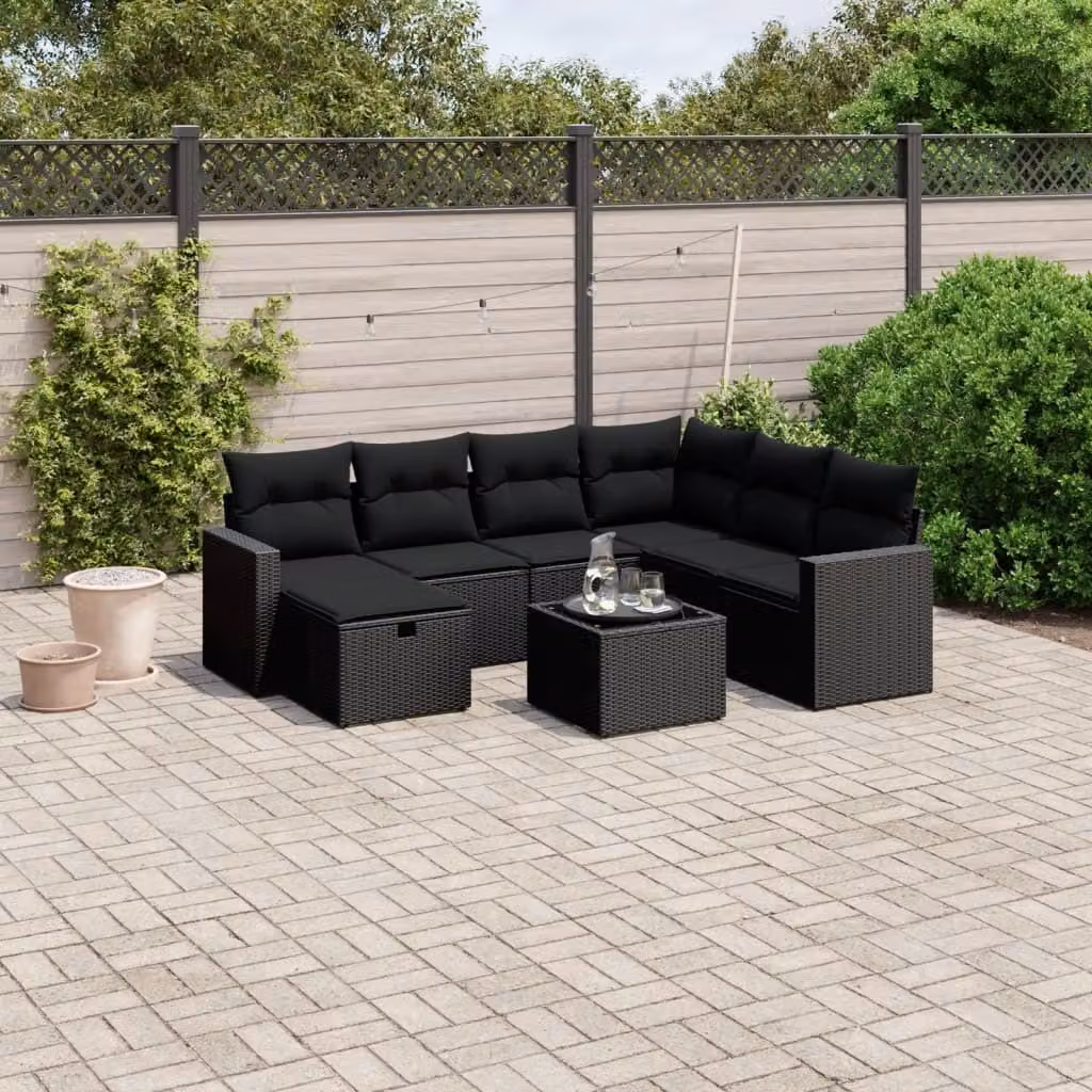 Maison Exclusive - Set da giardino 8 pezzi con cuscini in polyrattan nero