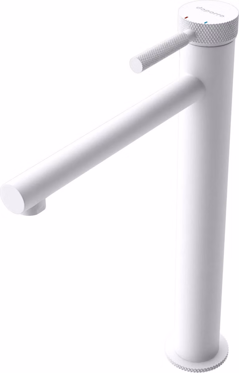 doporro Rubinetto Monocomando per Lavabo Alto a Cascata, Miscelatore Regolabile con Acqua Calda e Fredda in Ottone Bianco Opaco H 30,5 cm WAO-7601