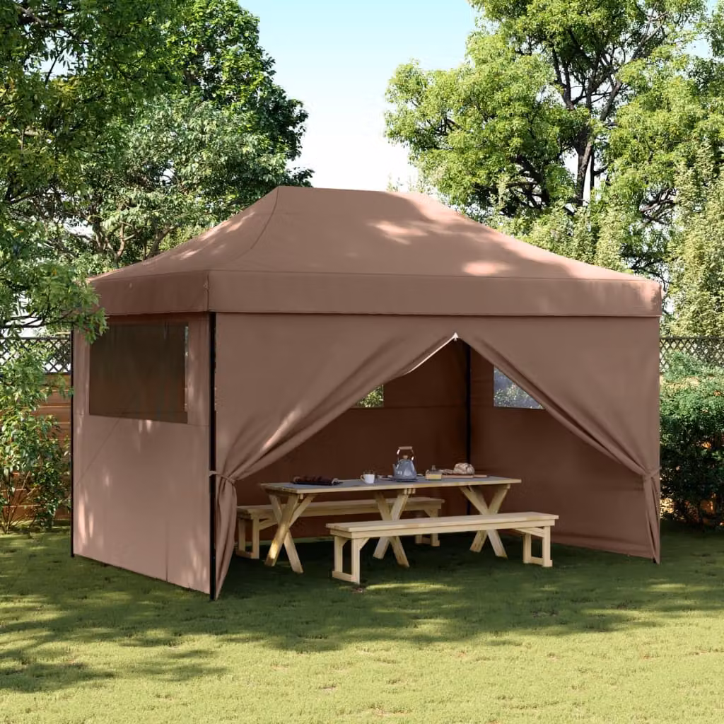 Tendone per feste pieghevole pop-up con 4 pareti vidaXL colore marrone e nero L/P/H: 410 x 315 x 279 cm