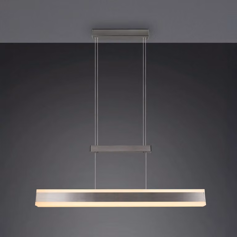 Trio Lighting Lampada LED a sospensione Arcola, color nichel, 152 cm, dimmer touch CCT dimmerabile, Alluminio / Grigio / Zincato, Soggiorno / Sala da pranzo, Metallo, Moderno