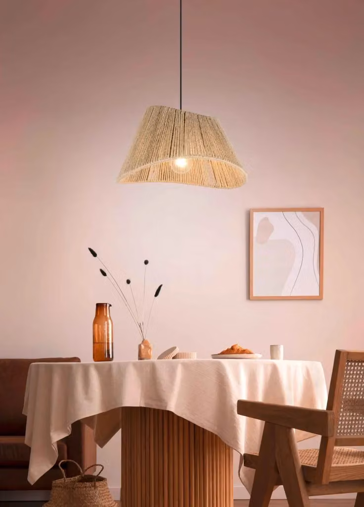 Lampada a sospensione Trio Leuchten in rattan e metallo, beige e nera, D 52 cm – 2