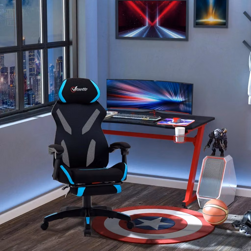 Sedia da Gaming Ergonomica GIORDANOSHOP in Tessuto con Poggiatesta, Regolabile in Altezza e Ruote, L/P/H: 65 x 65 x 119-129 cm – 2