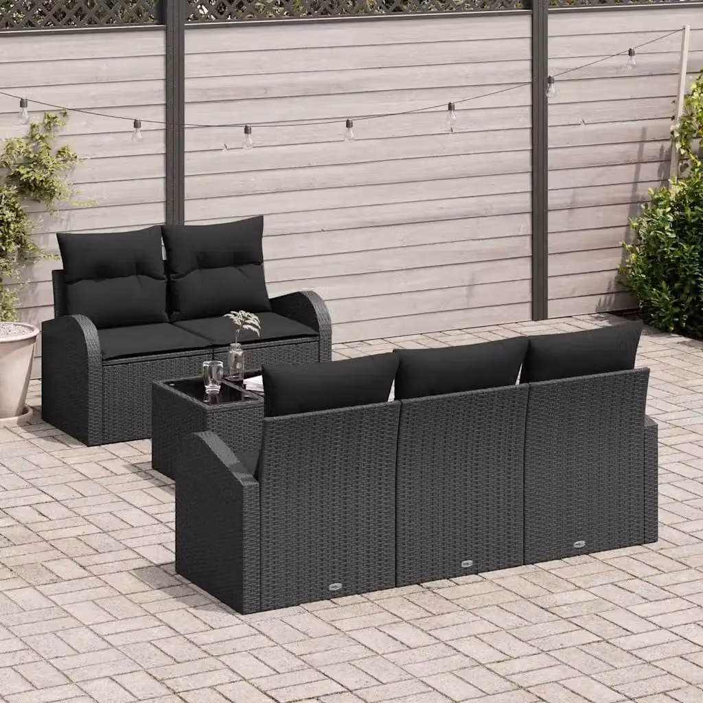 Set Divano da Giardino vidaXL 6 Pezzi a Forma di L con Tavolino e Contenitore Nero – 1
