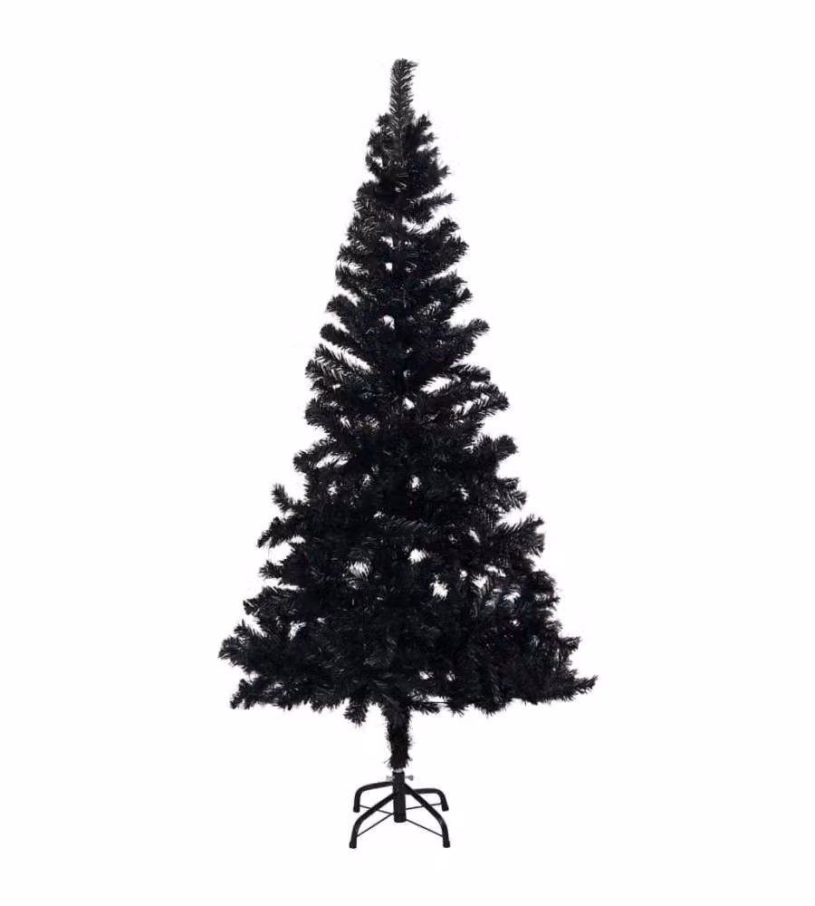 Set Albero Natale Artificiale con LED e Palline Nero 180 cm PVC
