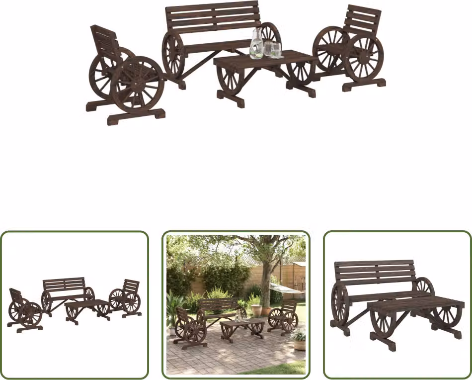 The Living Store 4 pezzi. Set salotto da giardino in legno massiccio di abete