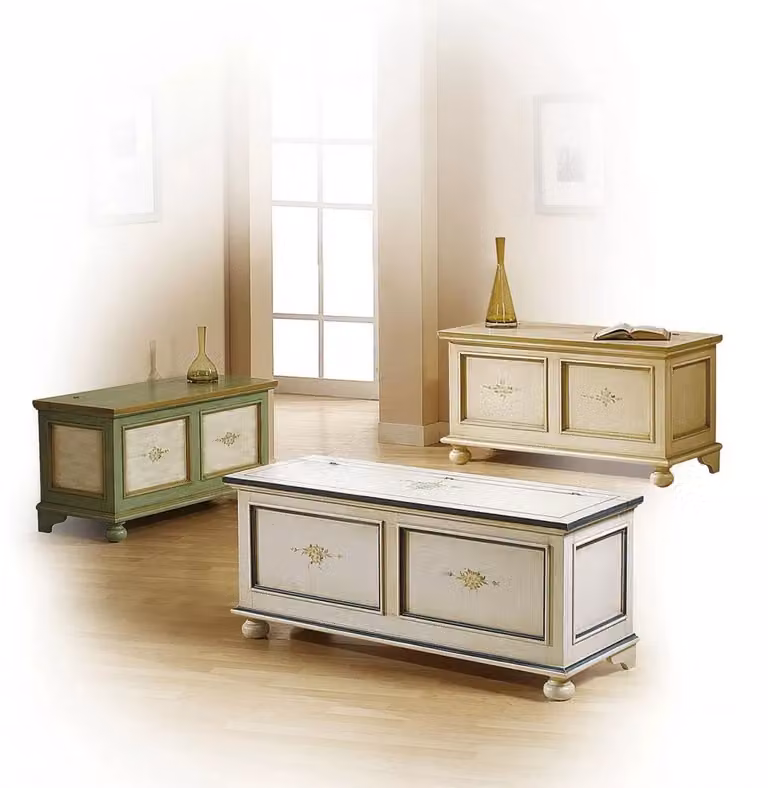 Cassapanca in legno bianco con profilo azzurro Mobili 2G L/P/H: 120 x 44 x 51 cm