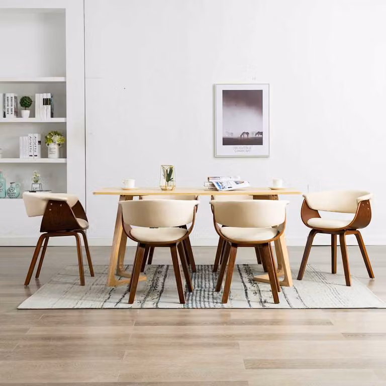 Set di 6 sedie da pranzo vidaXL in legno e similpelle color beige e marrone per cucina e sala da pranzo