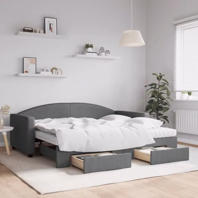 Divano Letto Estraibile con Cassetti vidaXL in Tessuto Grigio per Soggiorno e Camera da Letto L/P: 90 x 190 cm – 1