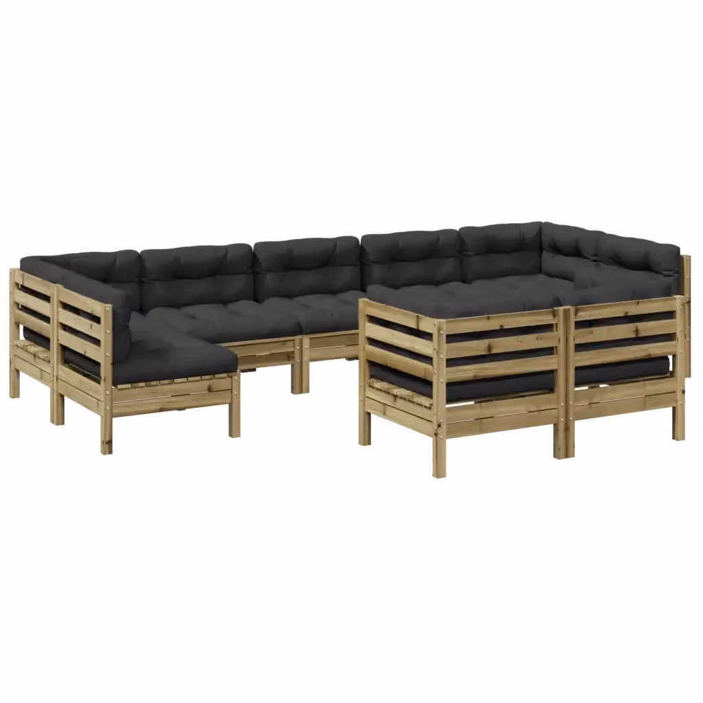 Set di Divani da Giardino vidaXL in Legno di Pino Trattato con 9 Pezzi e Cuscini Antracite e Grigio – 2