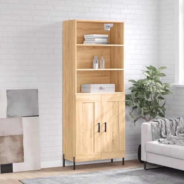 Credenza moderna vidaXL in legno e metallo color rovere, L: 69,5 cm, P: 34 cm, H: 180 cm – 1
