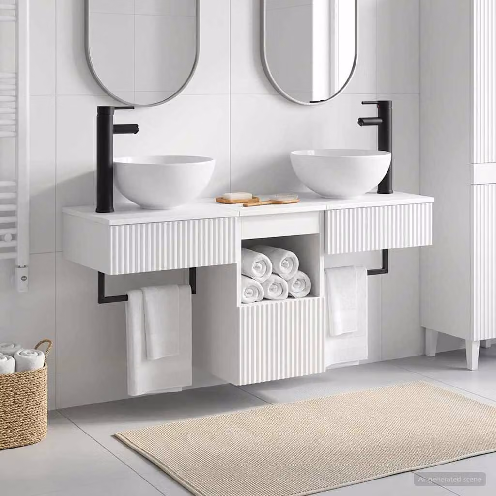 Set di mobili per il bagno moderno vidaXL in 3 pezzi Bianco Lucido con mobile sottolavabo e pensili a parete L/P/H: 56,0 x 40,0 x 20,8 cm
