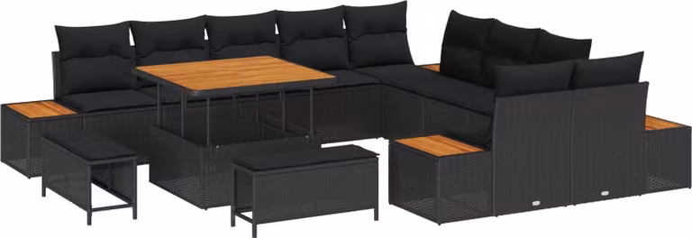 Set Divano da Giardino 13 pcs Nero polyrattan