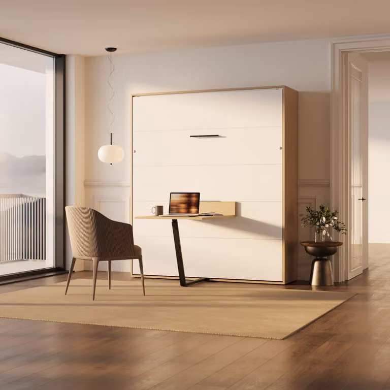 Letto a scomparsa 180x200 verticale M3 profondità 55cm rovere Kaiserberg / bianco incl. tavolo