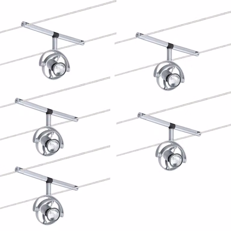 Paulmann Sistema a cavo e binario 2Easy Spot Mac² rotondo, 5 luci da 20W, attacco GU4, cromo opaco, 12V, plastica