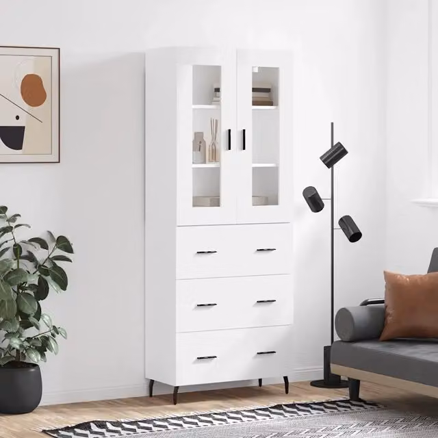Credenza-Buffet-Armadio da cucina Bianca 69,5x34x180 cm in Legno Multistrato 141500