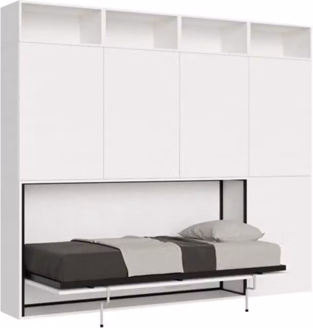 Letto singolo a scomparsa Kando Kivio con armadio, bianco frassino
