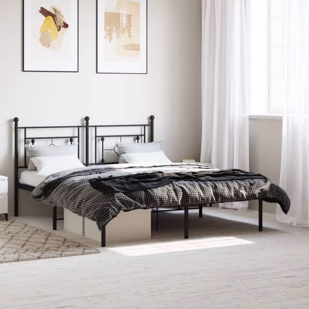 vidaXL Giroletto con Testiera in Metallo Nero L: 160 cm, P: 200 cm, H: 166 cm