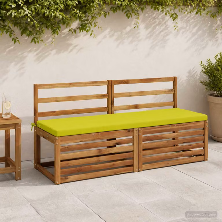 Set di 2 cuscini per panchina vidaXL SOEST in poliestere, colori verde e giallo, forma rettangolare con imbottitura in schiuma e coperture lavabili e resistenti ai raggi UV