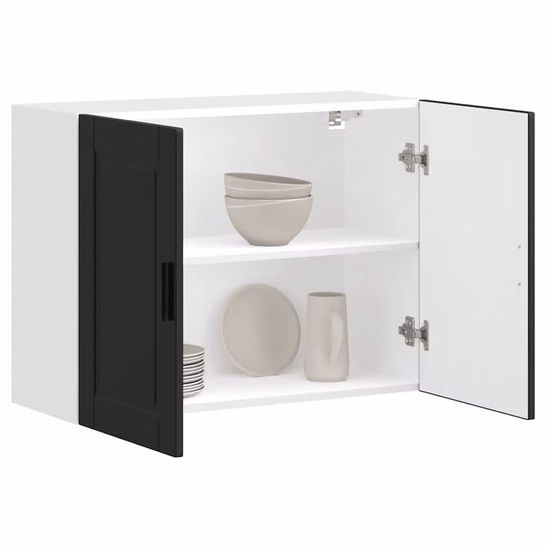Pensile da cucina moderno vidaXL in legno e MDF bianco e nero con ante a battente e ripiani interni L: 80 cm, H: 60 cm, P: 31 cm