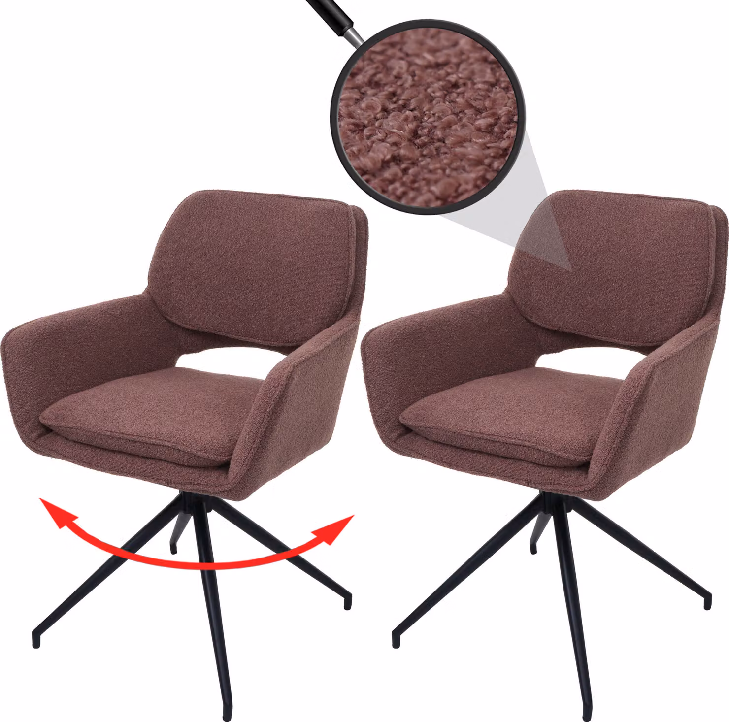 Set di 2 sedie da pranzo HWC-N74, sedia per cucina, girevole con ritorno automatico, rivestita in tessuto bouclé (540g/m²), colore beige chiaro
