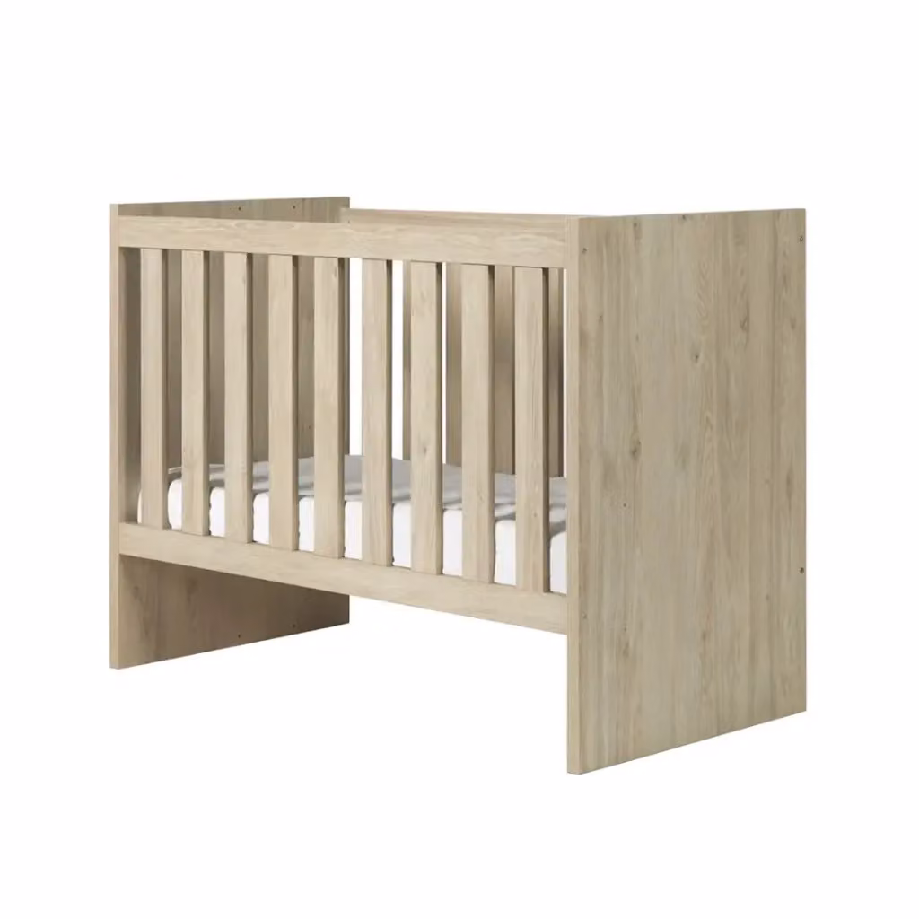 Set camera per bambino Meublorama DANAÉ in stile scandinavo, composta da letto trasformabile, armadio, fasciatoio e comodino, colore marrone e beige – 2