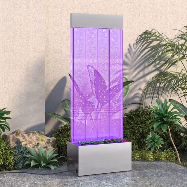 Colonna di Bolle con LED RGB vidaXL in Acciaio Inox e Acrilico, Colore Argento e Trasparente, H: 110 cm, L: 40 cm, P: 40 cm