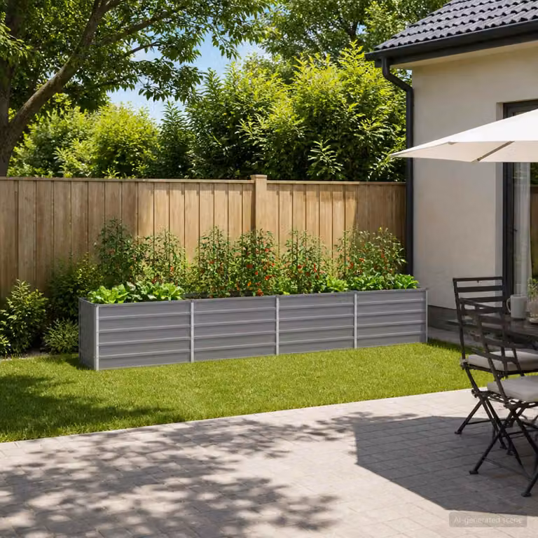 Letto rialzato da giardino vidaXL in metallo Grigio L: 320 cm, P: 40 cm, H: 55 cm