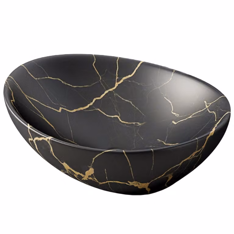 Piatto per lavabo, marmo nero opaco, forma ovale, Vetroceramica, 41x34,5 cm