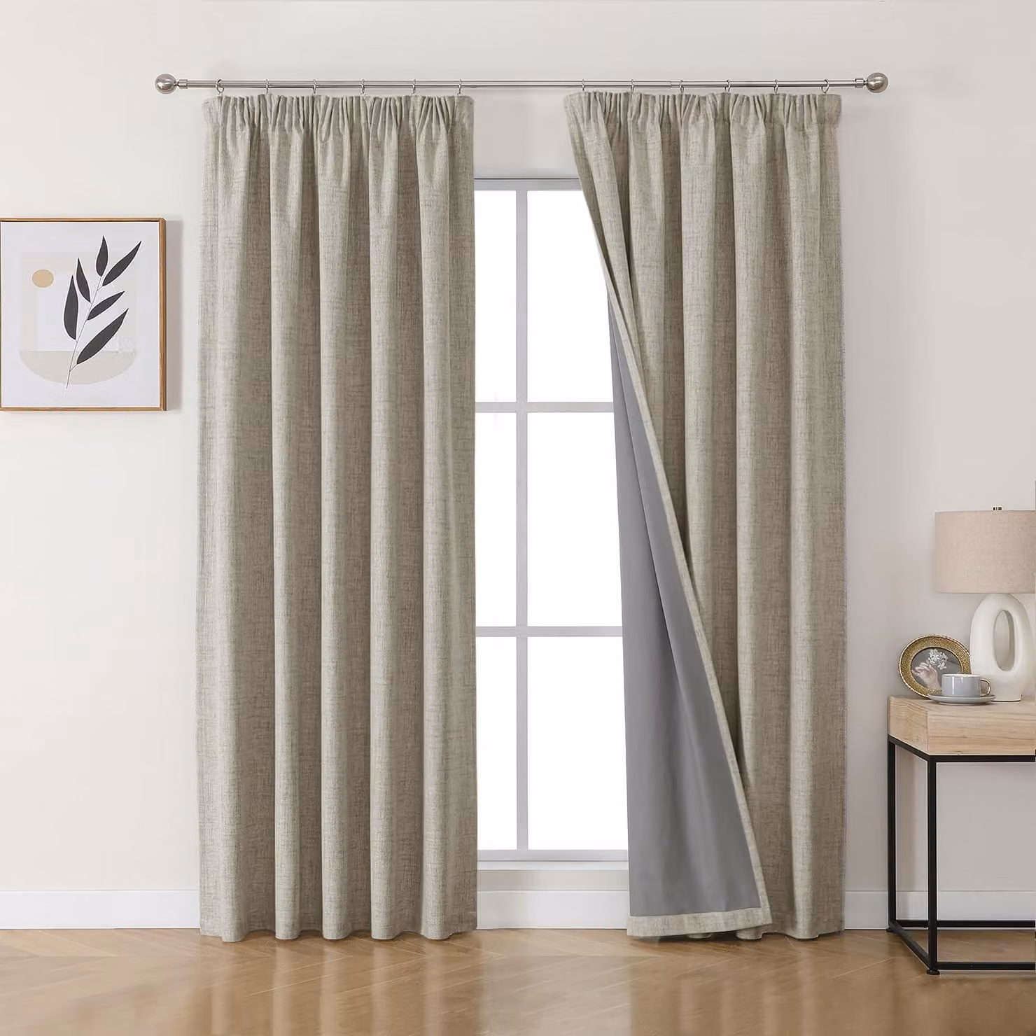 Tende oscuranti al 100% - Set di 2 tende in lino con passamaneria a balze, dimensioni 229 x 117 cm