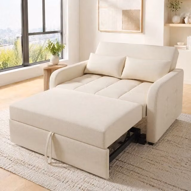 Divano letto ULEVR beige 127x75x94 cm con schienale regolabile a 3 posizioni e 2 cuscini