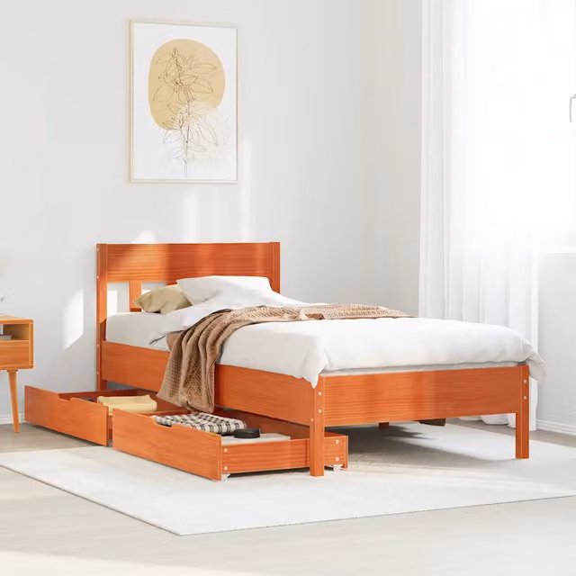 Letto senza Materasso-Struttura Letto Marrone Cera 100x200 cm in Legno di Pino 219368