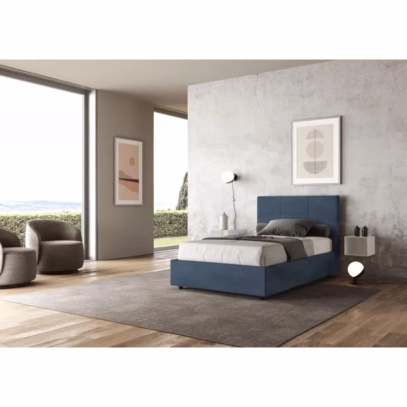 Letto imbottito con contenitore Mika Ityhome in microfibra blu L/P/H: 122 x 190 x 135 cm – 2