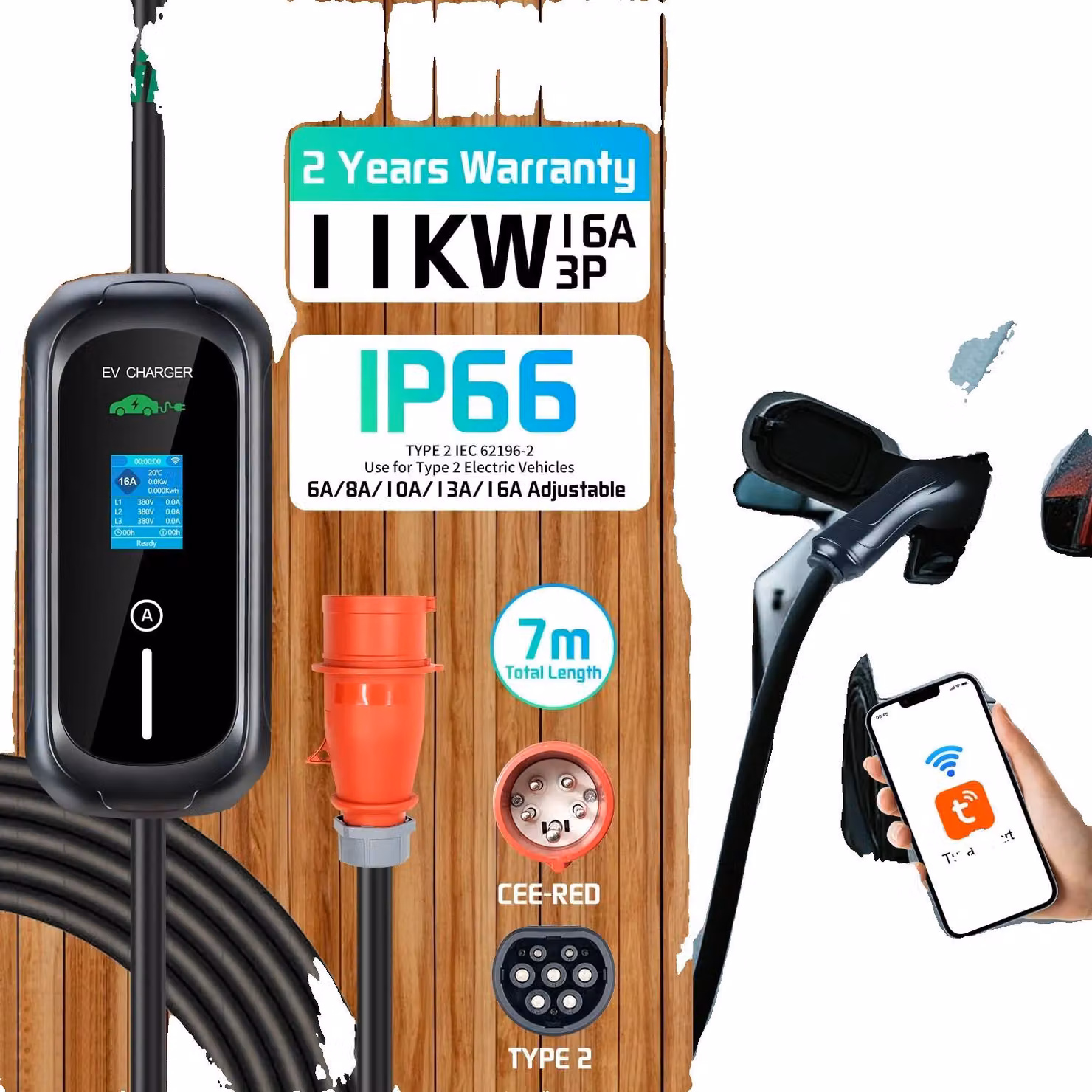 Caricabatterie per veicoli elettrici, potenza di ricarica 11 kW, controllo tramite app intelligente, tipo 2