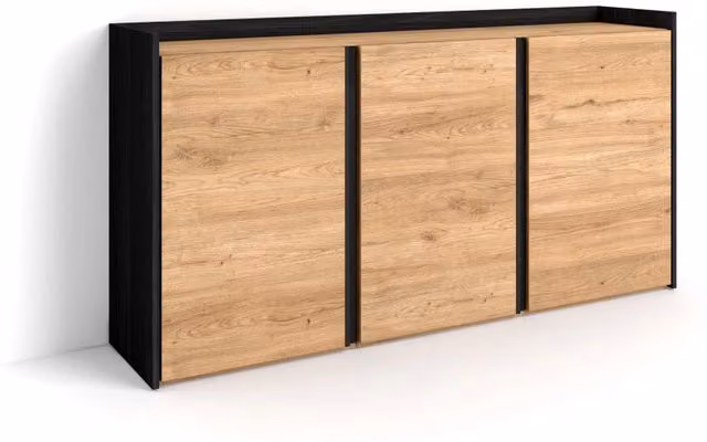 Credenza, Mobile, Cucina, 156x80x35 cm, 3 Porte, grande stoccaggio, Rovere e nero