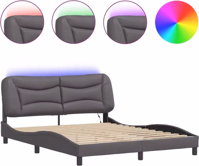 Letto matrimoniale Hvar Grigio con illuminazione LED e porte USB L/P/H: 160 x 200 x 74,5 cm