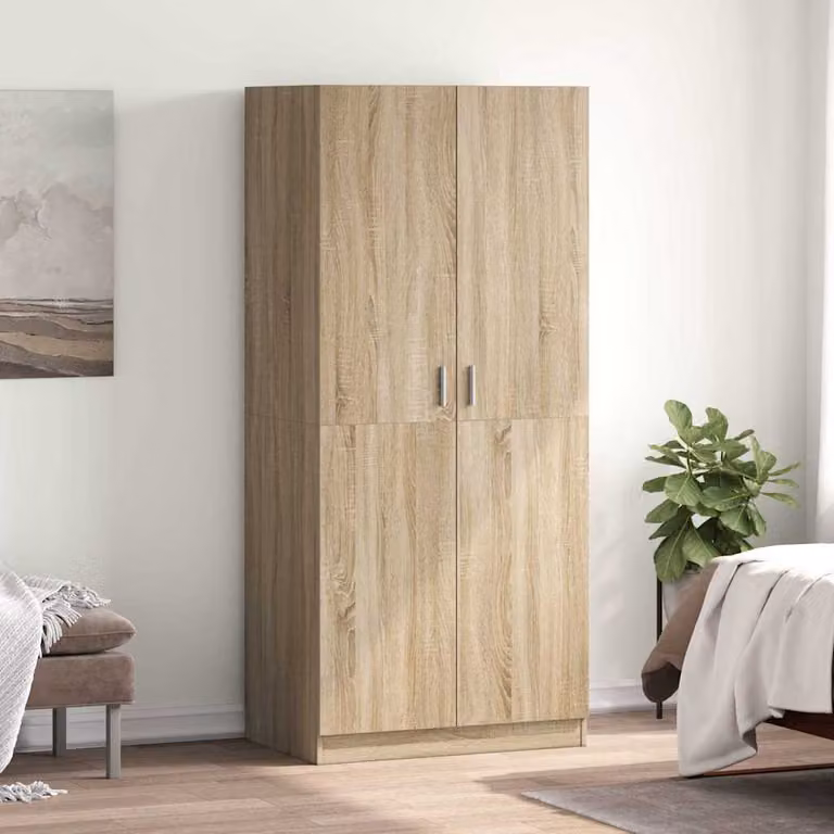 Armadio moderno vidaXL in legno MDF color rovere con ante a battente, L: 80 cm, P: 52 cm, H: 180 cm