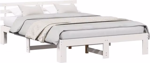 Letto matrimoniale | Letto per adulti | Struttura del letto Bianco 150 x 200 cm Pino massello