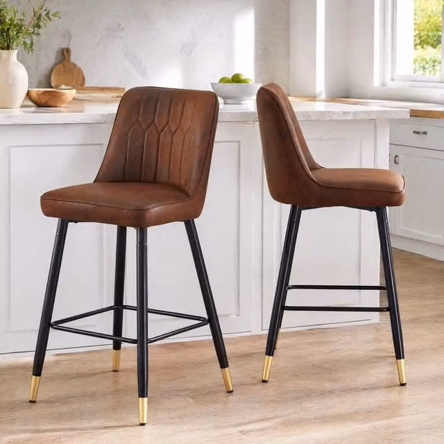 Set da 2 sedie alte REDOM in tessuto marrone e metallo nero, Altezza: 100 cm – 1