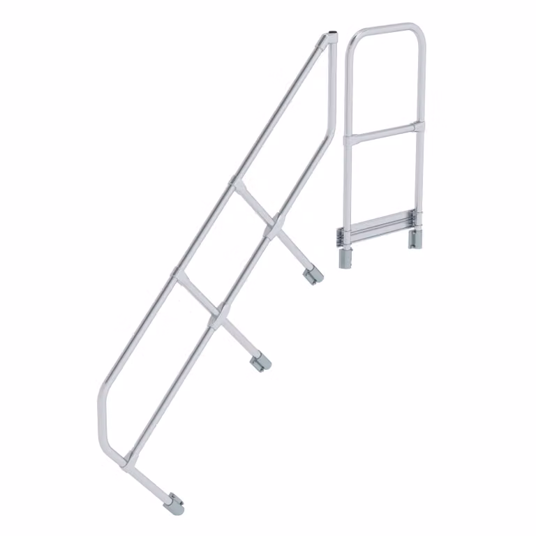 Scala con piattaforma a 45° secondo corrimano per 6 gradini inclinazione 45°