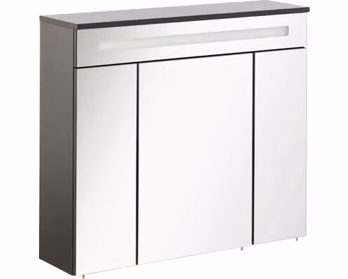 FACKELMANN Armadio a specchio LED KARA / con sistema di chiusura ammortizzata / Dimensioni (L x A x P): circa 80 x 70 x 23 cm / Armadio per il bagno / Mobile per WC o bagno / Corpo: Antracite / Frontale: Specchio