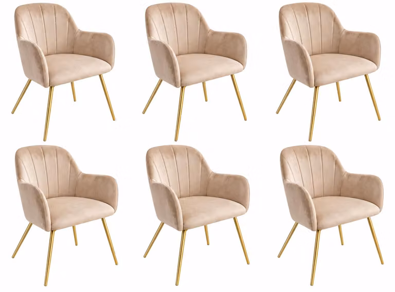 Sedie da pranzo beige, design moderno, tessuto e metallo, imbottite, mobili per il soggiorno