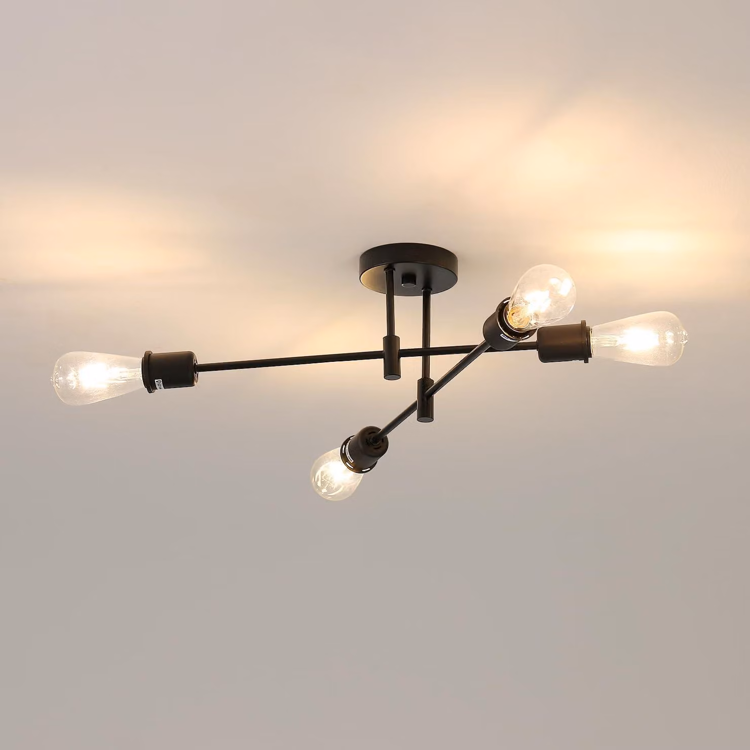 Lampadari a soffitto Osairous Sputnik, lampadari a 4 bracci, diametro 60 cm, lampadari a soffitto regolabili a 180° per soggiorni eda pranzo in stile loft, colore nero – modello a 4 luci, colore: nero