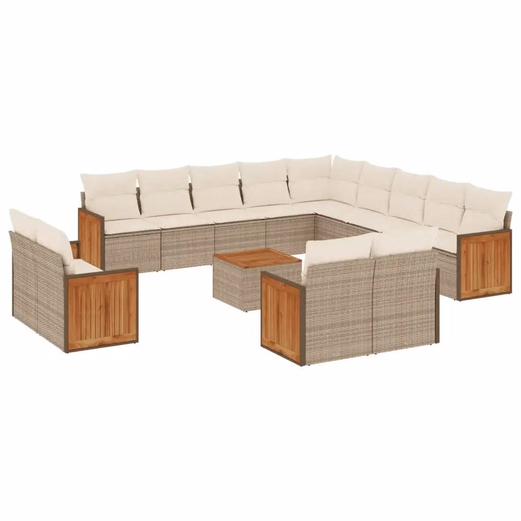 Set Divani da Giardino a Forma di U con Tavolino vidaXL in Polyrattan e Legno di Acacia, Colore Beige e Bianco – 2