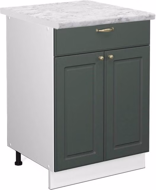 Mobiletto base per cucina Fame-Line Verde-oro rustico/Bianco 60 cm con cassetto, PL Marmo Vicco