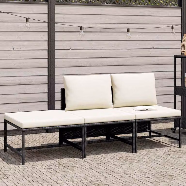 vidaXL Set Divani da Giardino 3 pz con Cuscini in Polyrattan Nero