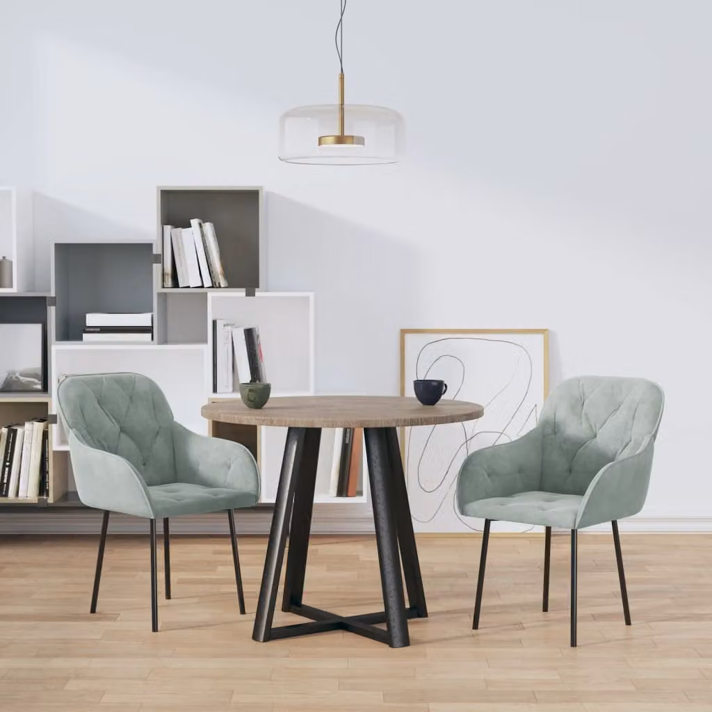 The Living Store sedie da pranzo 2 pz. Velluto grigio chiaro