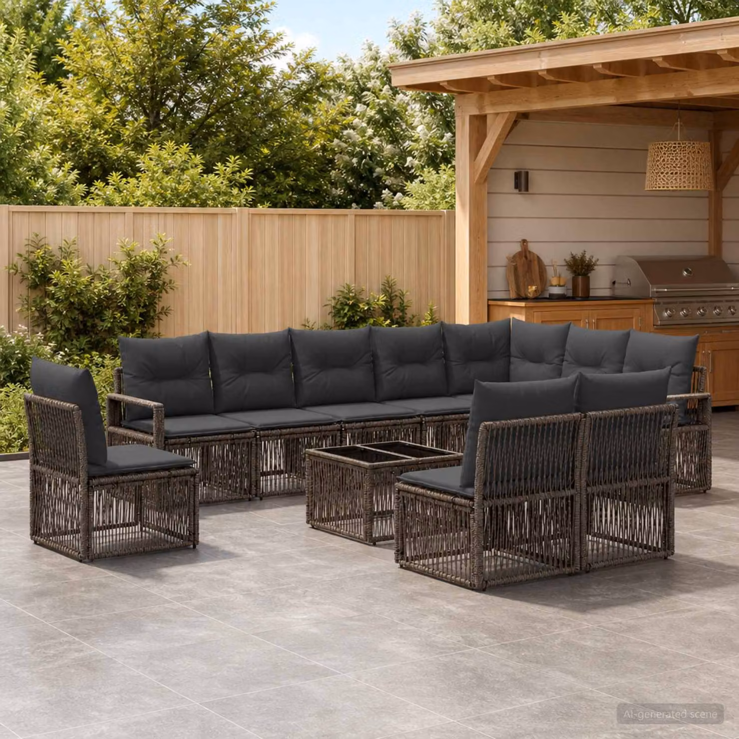 Set Divano da Giardino Moderno vidaXL 11 pz Grigio con Poltroncine e Tavolino da Caffè in Polyrattan e Metallo