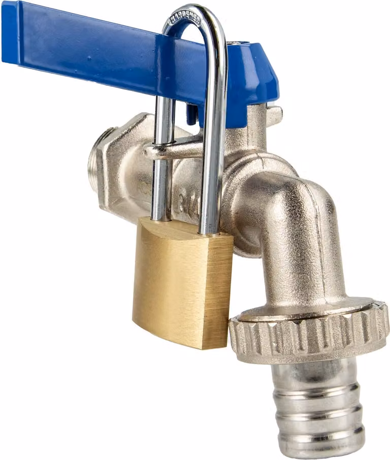 Valvola a sfera tecuro da 3/4 di pollice, con dispositivo di chiusura, lucchetto e raccordo per tubo flessibile