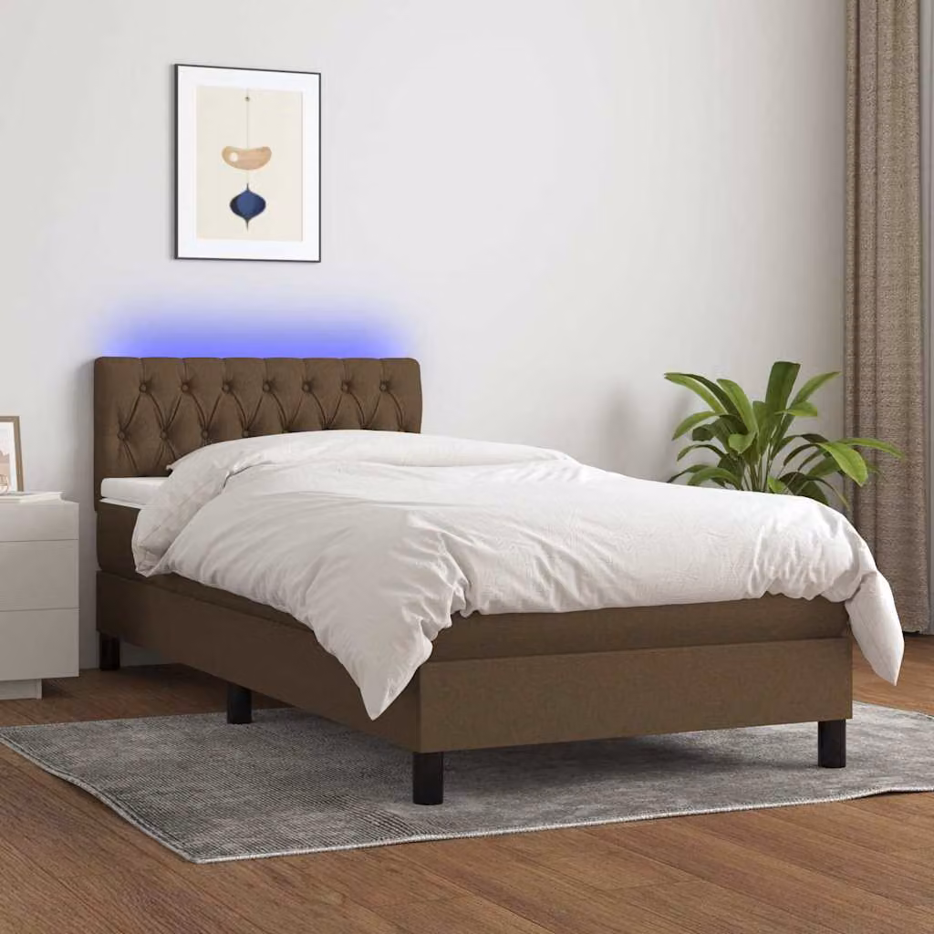 Letto Ibrido con Materasso e Illuminazione LED vidaXL in Tessuto Marrone Scuro L/P/H: 90 x 200 x 78 cm – 1