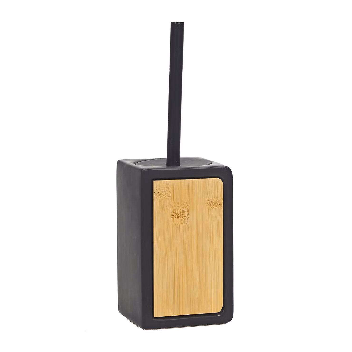 Portascopino con scopino Vestiamo Casa in ceramica nera e bamboo, H 32 x L 11 x P 11 cm